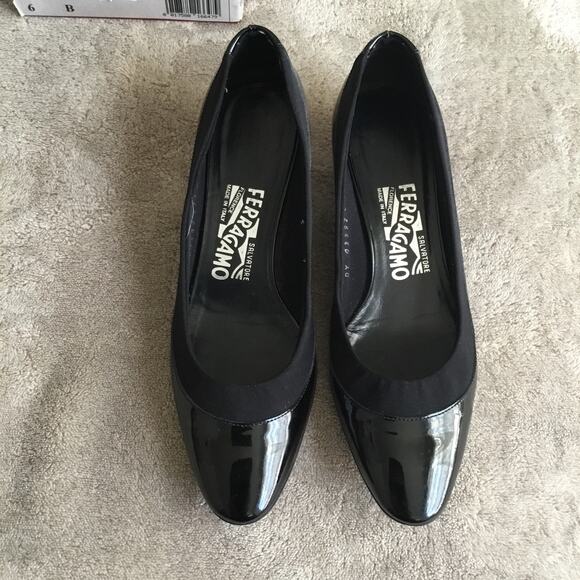 Salvatore Ferragamo Nuria Wedge Black Patent Leather Pumps Size 6 - Picture 4 of 10